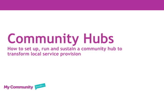 Community Hubs
How to set up, run and sustain a community hub to
transform local service provision
 