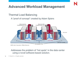 Advanced Workload Management

     Thermal Load Balancing
          A “proof of concept” created by Adam Spiers




          Addresses the problem of “hot spots” in the data center
           using a novel software-based solution.
16   © Novell, Inc. All rights reserved.
 