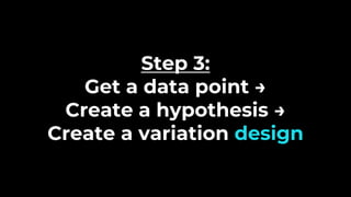 Step 3:
Get a data point →
Create a hypothesis →
Create a variation design
 