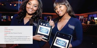 26
Client
Castle Milk Stout
Experience
Castle Milk Stout Pause in the Sky
Brief
Create a highly unusual experience to reposition
the brand, and employ mobile and social digital
media platforms to amplify the activation across
multiple channels
 