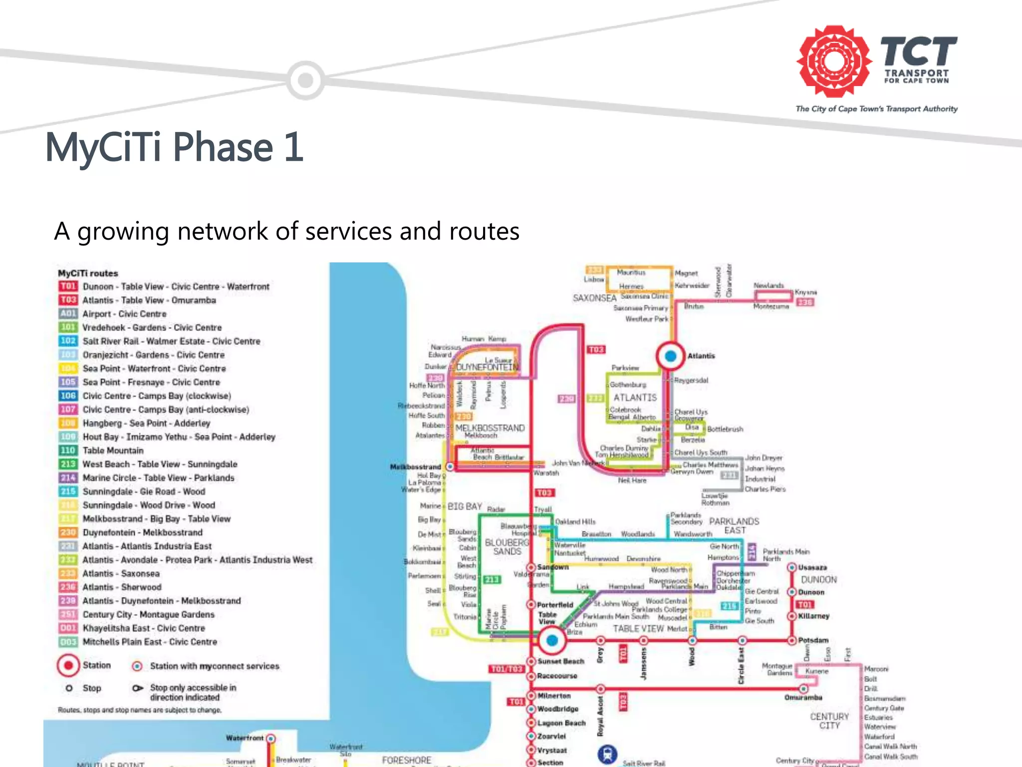 MyCiTi Phase 1
A growing network of services and routes
 