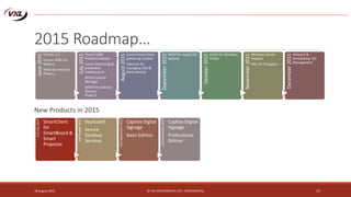 2015 Roadmap…
Fusion UDM Premium Roadmap 2015
New Products in 2015
18 August 2015 © VXL INSTRUMENTS LTD - CONFIDENTIAL 37
June2015
Version 1.0
Fusion UDM Pro
Release
MDM for Android
Phase 1
July2015
Fusion UDM
Premium release
Event monitoring &
preventive
maintenance
Online License
Manager
MDM for Android
Devices
Phase 2
August2015
Concentrator/Data
gathering module
Features for
managing POS &
Kiosk devices
September2015
MDM for Apple iOS
Devices
October2015
MDM for Windows
Phone
November2015
Windows Server
Support
Mac OS X Support
December2015
VMware &
XenDesktop VDI
Management
EndJuly2015
SmartClient
for
SmartBoard &
Smart
Projector
EndAugust2015
KeyGuard
Secure
Desktop
Services
EndSeptember2015 Captiva Digital
Signage
Basic Edition
EndNovember2015
Captiva Digital
Signage
Professional
Edition
 