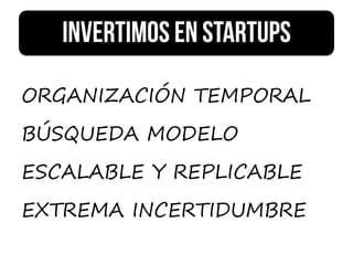 ORGANIZACIÓN TEMPORAL
BÚSQUEDA MODELO
ESCALABLE Y REPLICABLE
EXTREMA INCERTIDUMBRE
 