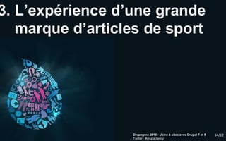 34/12Drupagora 2016 - Usine à sites avec Drupal 7 et 8
Twitter : #drupactency
3. L’expérience d’une grande
marque d’articles de sport
 