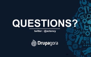56/12Drupagora 2016 - Usine à sites avec Drupal 7 et 8
Twitter : #drupactency
56
twitter : @actency
QUESTIONS?
 