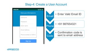 Step-4: Create a User Account
Email
• Enter Valid Email ID
Phone
• +91 987654321
Code
• Confirmation code is
sent to email address
 