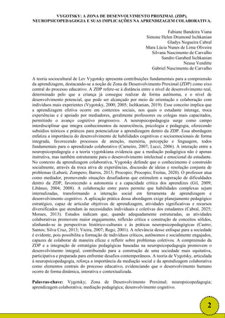 VYGOTSKY A ZONA DE DESENVOLVIMENTO PROXIMAL NEUROPSICOPEDAGOGIA E SUAS ...