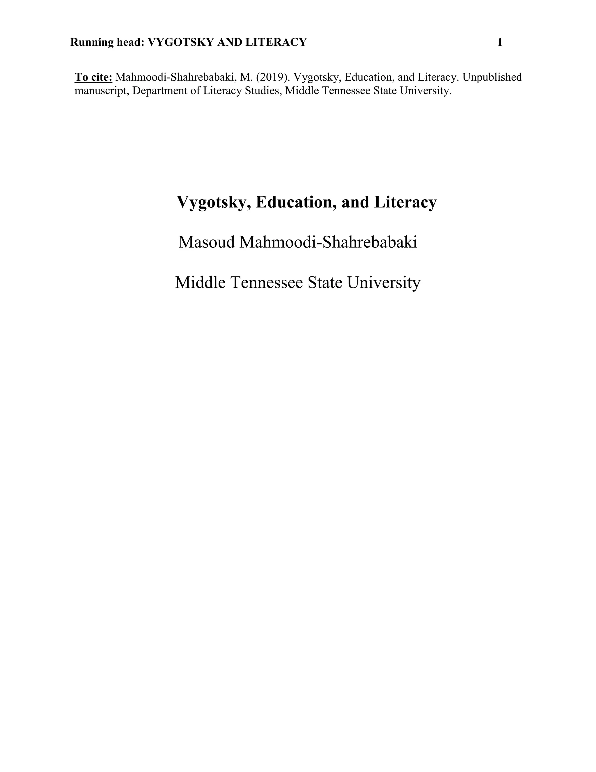 Vygotsky education literacy PDF