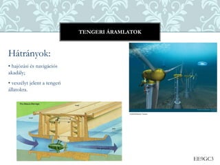EE9GC3
Hátrányok:
• hajózási és navigációs
akadály;
• veszélyt jelent a tengeri
állatokra.
TENGERI ÁRAMLATOK
 