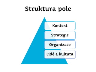 Struktura pole
Kontext
Strategie
Organizace
Lidé a kultura

 