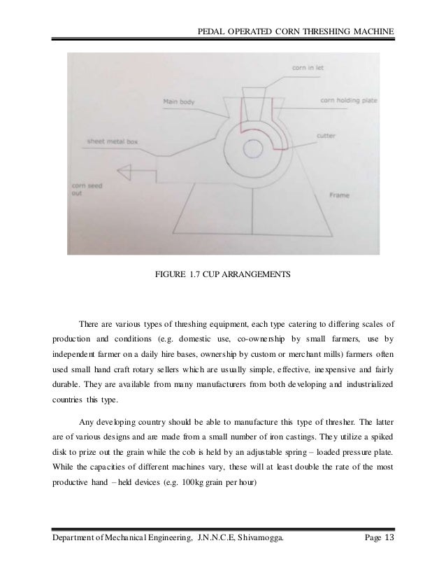 Project Report On Cycle Pedal Operated Corn Threshing Machine Project Report On Cycle Pedal Operated Corn Threshing Machine