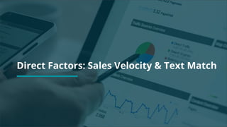 Copyright 2017 - Q4 Amazon Virtual Summit
SMALL TEXT
STACK TEXT ROW 1
STACK TEXT ROW 2Direct Factors: Sales Velocity & Text Match
 