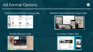 Desktop and Mobile Display Ads
Mobile Banners Ads
Mobile Interstitial (full-screen) Ads
In-stream Video Ads
Ad Format Opti...