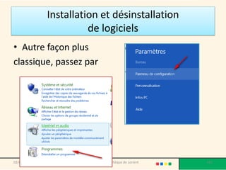 Installation et désinstallation
de logiciels
02/04/2015 @telier - Médiathèque de Lorient 162
• Autre façon plus
classique, passez par
 