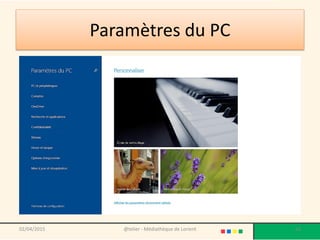Paramètres du PC
02/04/2015 @telier - Médiathèque de Lorient 63
 