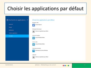 Choisir les applications par défaut
02/04/2015 @telier - Médiathèque de Lorient 82
 