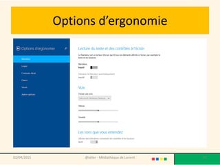 Options d’ergonomie
02/04/2015 @telier - Médiathèque de Lorient 87
 