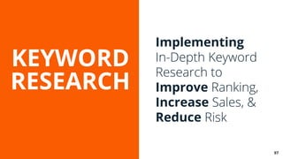 THE STRATEGY SPEED BACKLINKS CONTENT
Implementing
In-Depth Keyword
Research to
Improve Ranking,
Increase Sales, &
Reduce R...