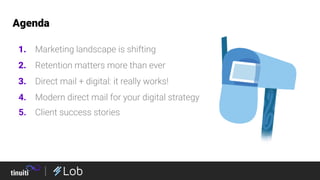 1. Marketing landscape is shifting
2. Retention matters more than ever
3. Direct mail + digital: it really works!
4. Modern direct mail for your digital strategy
5. Client success stories
Agenda
 