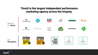Tinuiti is the largest independent performance
marketing agency across the triopoly.
Some of
our clients
Our
Recognition
 