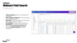 • Holistic reporting
• Bulk campaign management
• Bulk sheets
• Bid multipliers
• Day parting
automated bid optimizations
• 3rd party reporting
 