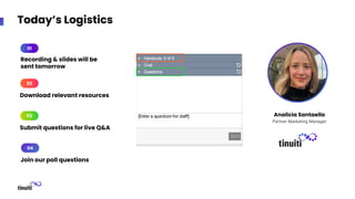 Today’s Logistics
Analicia Santaella
Partner Marketing Manager
Submit questions for live Q&A
Download relevant resources
Recording & slides will be
sent tomorrow
01
02
03
Join our poll questions
04
 