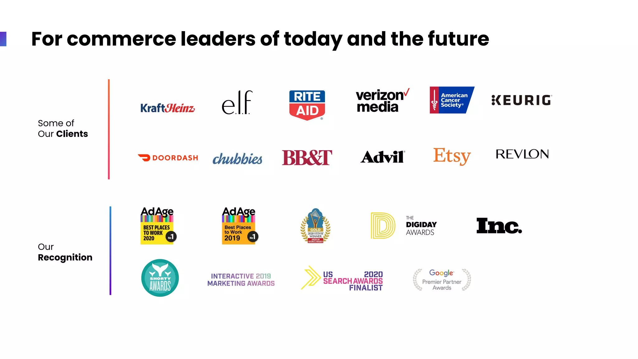Some of
Our Clients
Our
Recognition
For commerce leaders of today and the future
 