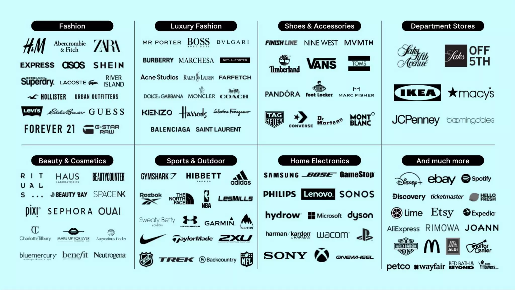 Fashion Luxury Fashion Shoes & Accessories Department Stores
Beauty & Cosmetics Sports & Outdoor Home Electronics And much more
 