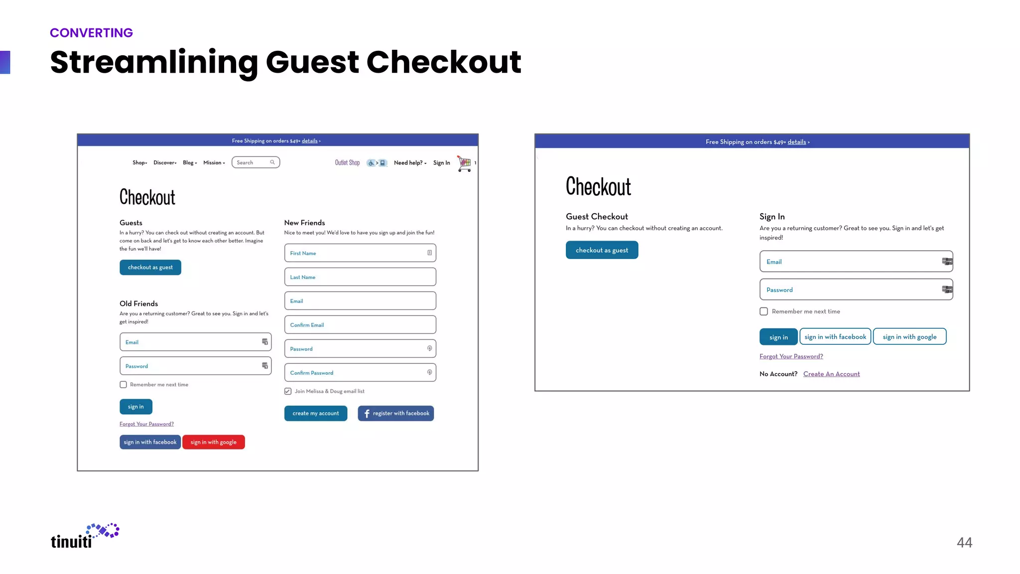 Streamlining Guest Checkout
44
CONVERTING
 