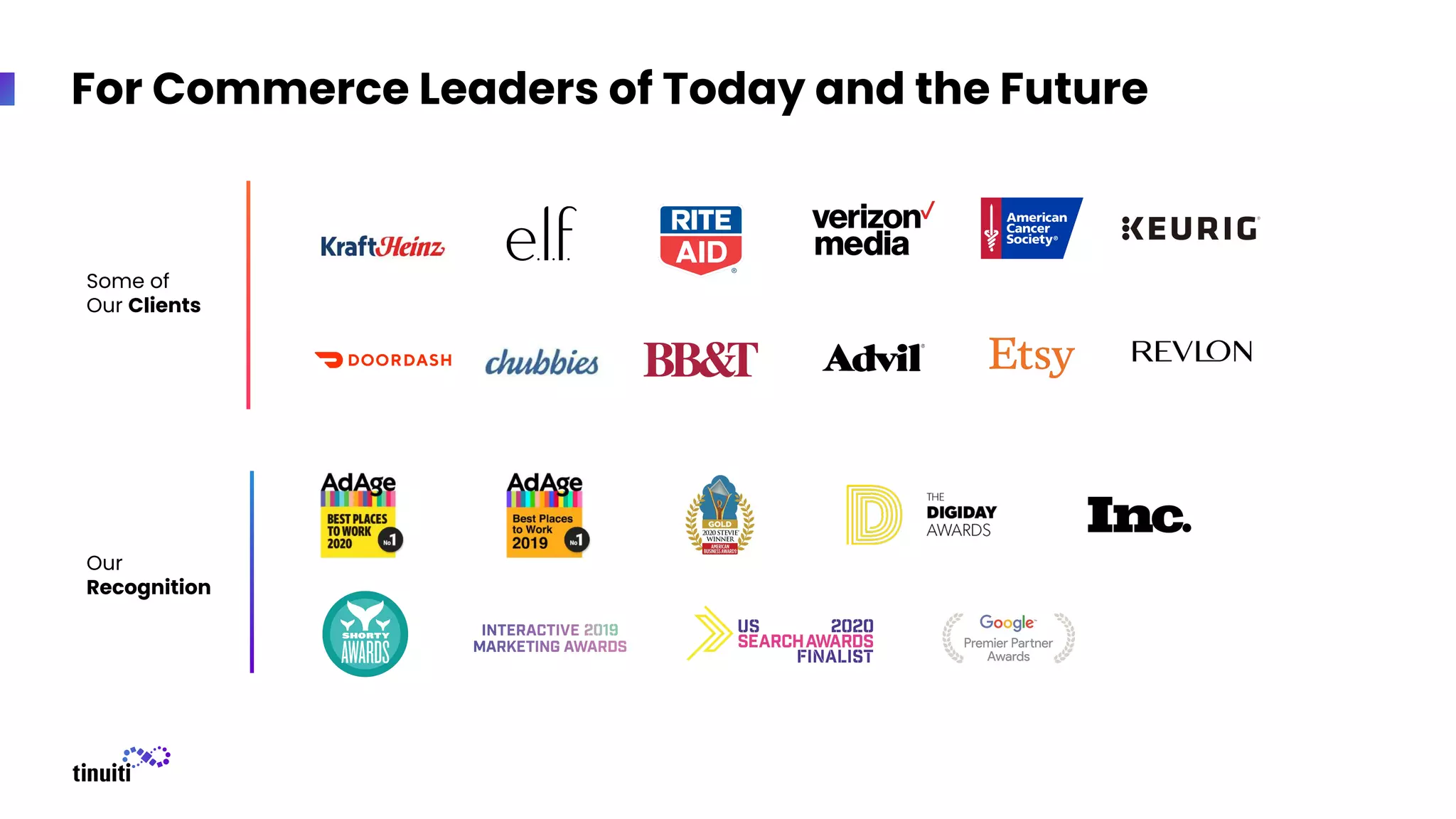 Some of
Our Clients
Our
Recognition
For Commerce Leaders of Today and the Future
 