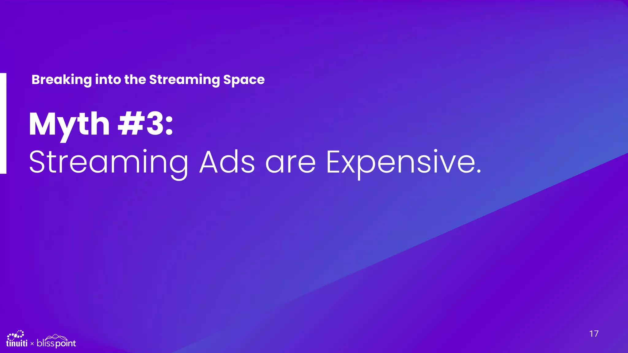Myth #3:
Streaming Ads are Expensive.
Breaking into the Streaming Space
17
 