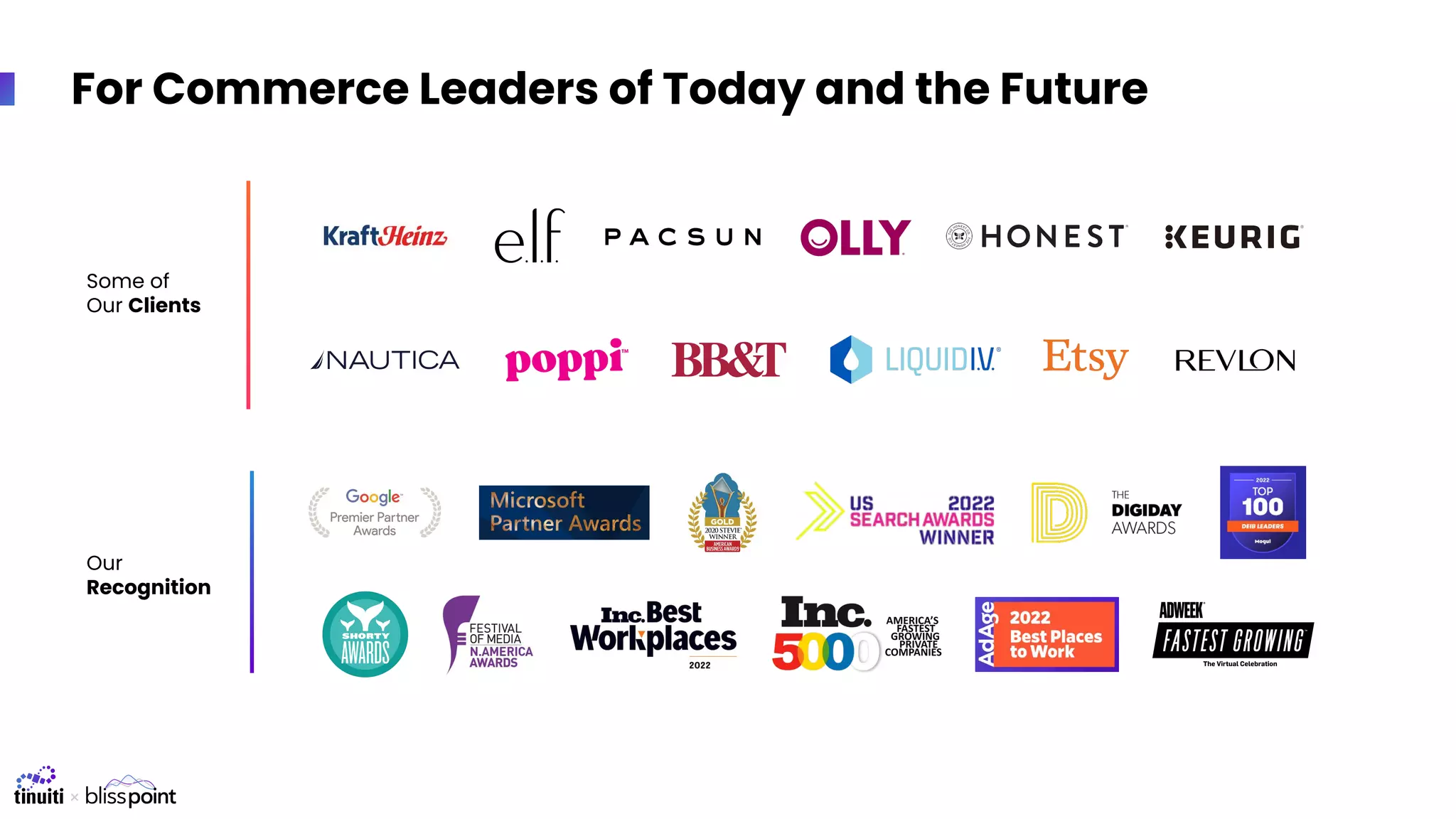 Some of
Our Clients
Our
Recognition
For Commerce Leaders of Today and the Future
 