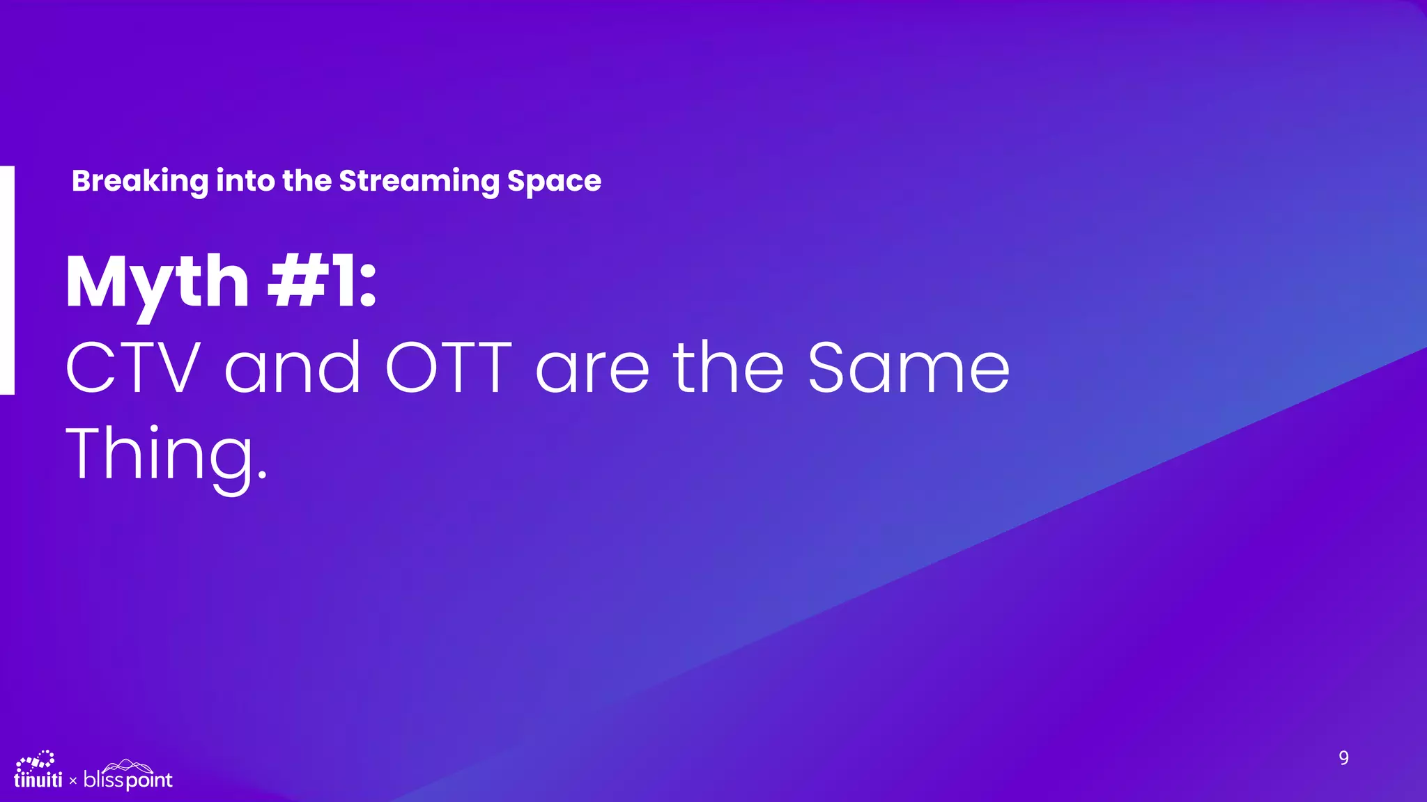 Myth #1:
CTV and OTT are the Same
Thing.
Breaking into the Streaming Space
9
 