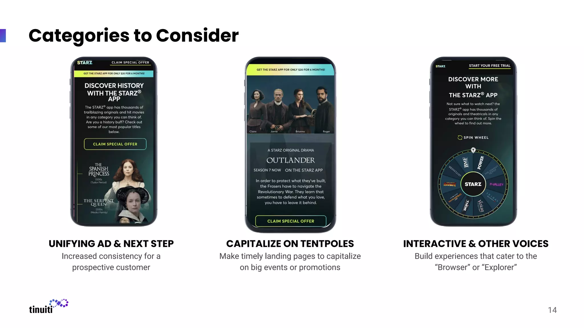 UNIFYING AD & NEXT STEP
Increased consistency for a
prospective customer
CAPITALIZE ON TENTPOLES
Make timely landing pages to capitalize
on big events or promotions
14
Categories to Consider
INTERACTIVE & OTHER VOICES
Build experiences that cater to the
“Browser” or “Explorer”
 