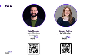 Q&A
Jake Thomas
Head of Business
Development
Lauren Wolfen
SVP of Product
 