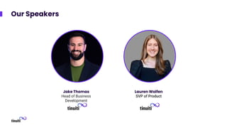 Our Speakers
Jake Thomas
Head of Business
Development
Lauren Wolfen
SVP of Product
 