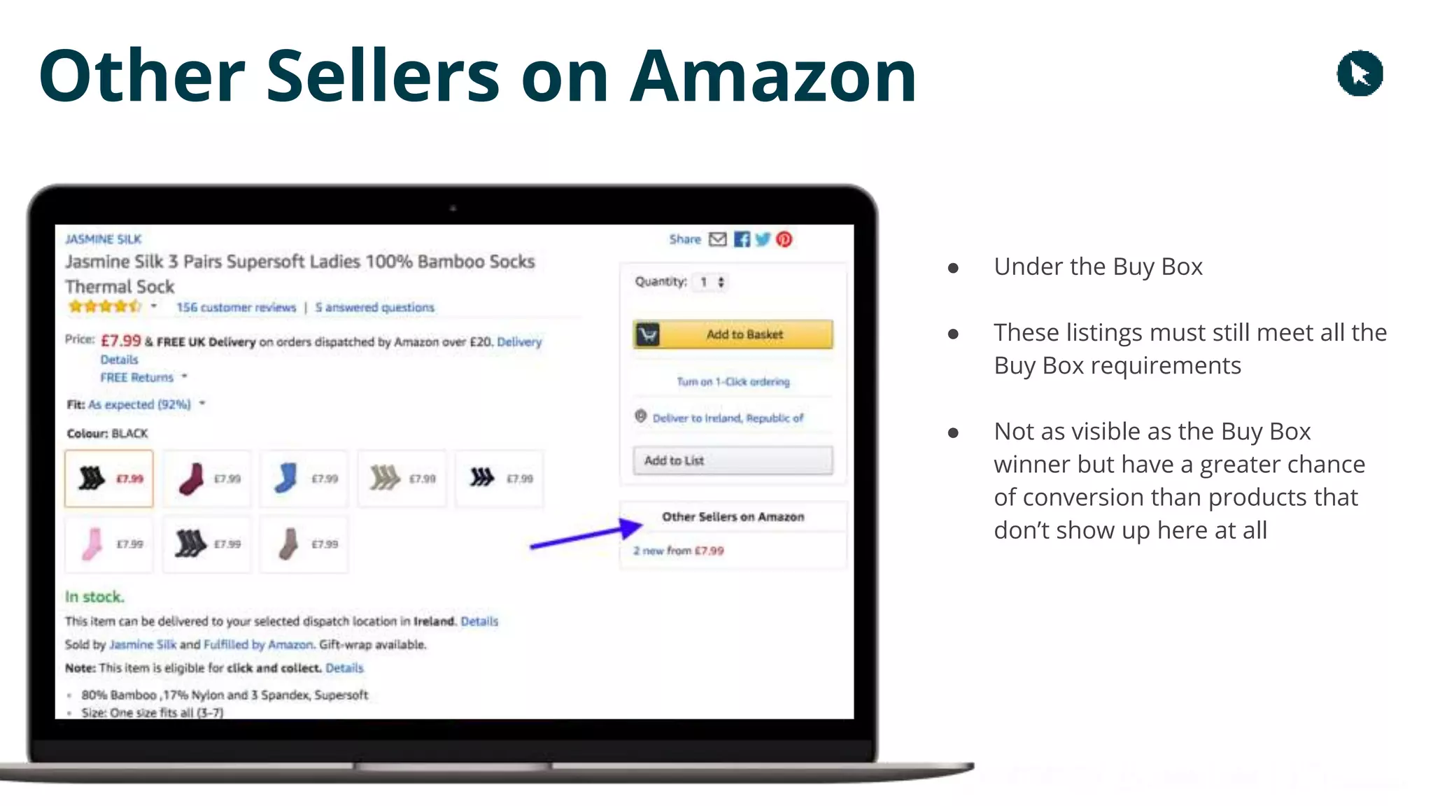 Copyright 2017 - Q4 Amazon Virtual Summit
Other Sellers on Amazon
● Under the Buy Box
● These listings must still meet all the
Buy Box requirements
● Not as visible as the Buy Box
winner but have a greater chance
of conversion than products that
don’t show up here at all
 