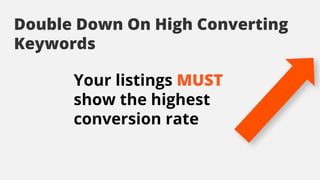 Your listings MUST
show the highest
conversion rate
Double Down On High Converting
Keywords
 