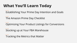 What You’ll Learn Today
Establishing Your Prime Day Intention and Goals
The Amazon Prime Day Checklist
Optimizing Your Pro...