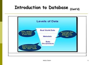 Introduction to Database  (Cont’d) 