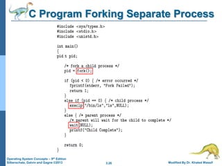 3.26 Modified By Dr. Khaled Wassif
Operating System Concepts – 9th Edition
Silberschatz, Galvin and Gagne ©2013
C Program Forking Separate Process
 