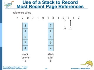 9.40 Modified By Dr. Khaled Wassif
Operating System Concepts – 9th Edition
Silberschatz, Galvin and Gagne ©2013
Use of a Stack to Record
Most Recent Page References
 