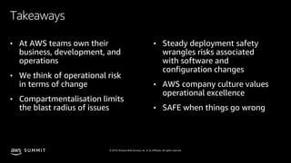 © 2019, Amazon Web Services, Inc. or its affiliates. All rights reserved.S U M M I T
Takeaways
• At AWS teams own their
bu...