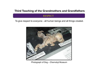 Third Teaching of the Grandmothers and Grandfathers
                            RESPECT

To give respect to everyone - all human beings and all things created.




                Photograph of Dog – Chernobyl Museum
 