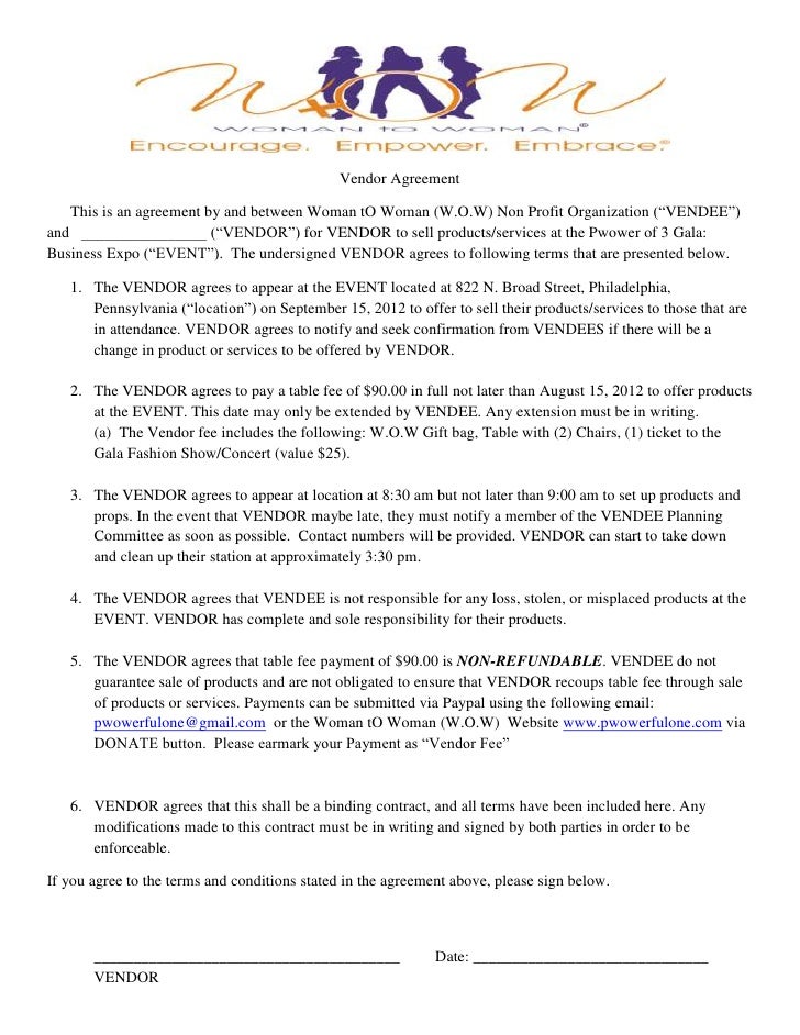 Vendor Agreement W O W Gala Vendor Agreement Final Vendor Agreement