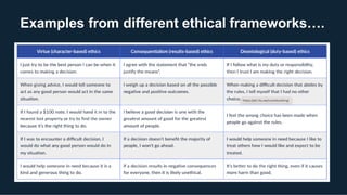 Examples from different ethical frameworks….
 