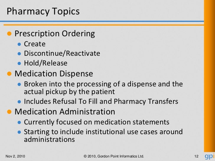 Pharmacy Requirements, Standards, Architecture & Implementation