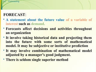 Forecasting is the process of predicting future outcomes by analyzing ...