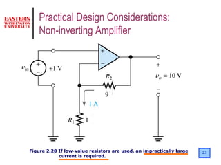 23Figure 2.20 If low-value resistors are used, an impractically large
current is required.
Practical Design Considerations:
Non-inverting Amplifier
 
