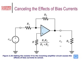 43Figure 2.35 Adding the resistor R to the inverting amplifier circuit causes the
effects of bias currents to cancel.
Canceling the Effects of Bias Currents
 